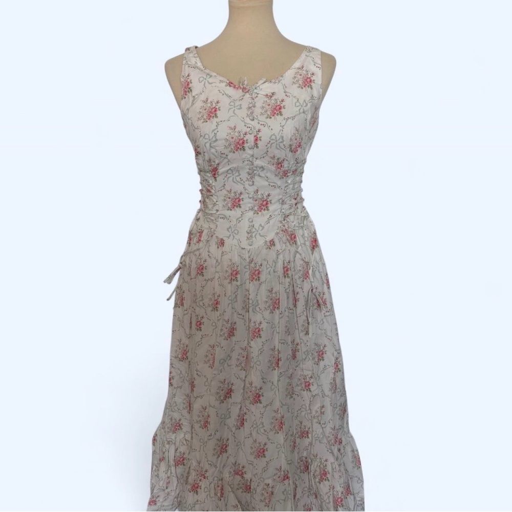 House of CB Ivory Floral Midi Dress with Pink Blooms - Picture 3 of 7